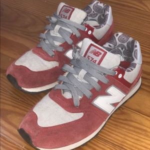 Red & Gray New Balance 574 Shoes